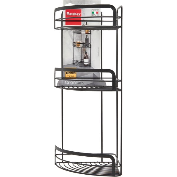 Raft de colț pentru baie cu trei nivele Metaltex Origin, negru-image-2