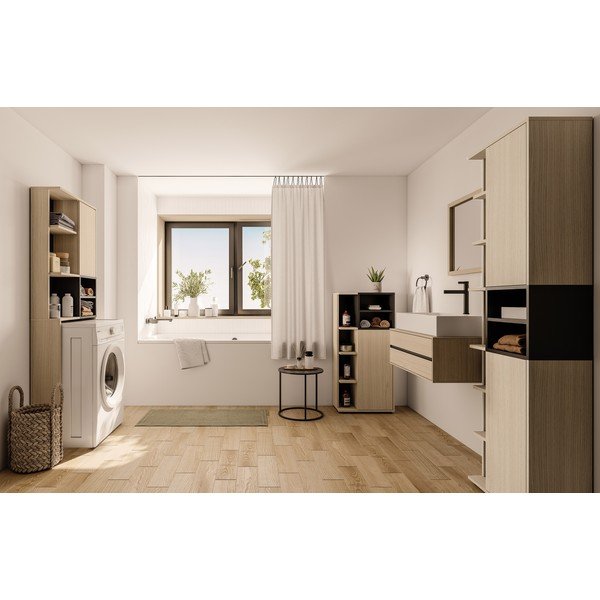 Dulap de baie negru înalt cu aspect de lemn de stejar 64x179 cm Kube - TemaHome -image-1