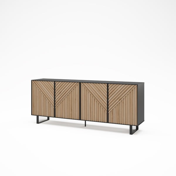 Comodă neagră/în culoare naturală cu aspect de lemn de stejar 201x80x40 cm Alana – Marckeric-image-2