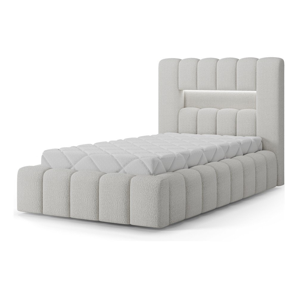 Pat crem tapițat cu spațiu de depozitare cu somieră 90x200 cm Lamica – ELTAP