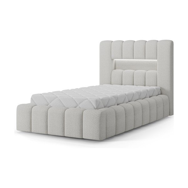 Pat crem tapițat cu spațiu de depozitare cu somieră 90x200 cm Lamica – ELTAP
