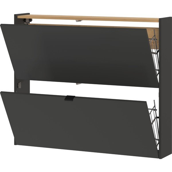 Pantofar gri antracit cu deschidere înclinată/suspendat cu aspect de lemn de stejar 100x83x18 cm Ameca – Germania-image-3