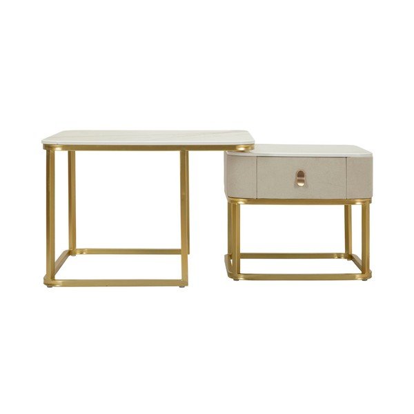 Măsuțe de cafea crem-aurii 2 buc. cu aspect de marmură 50x70 cm Beauty – Mauro Ferretti