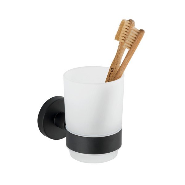 Suport pentru periuța de dinți negru mat de montat pe perete din sticlă Bosio – Wenko-image-2