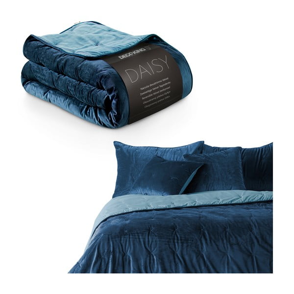 Cuvertură din catifea pentru pat de o persoană DecoKing Daisy, 210 x 170 cm, albastru-image-2