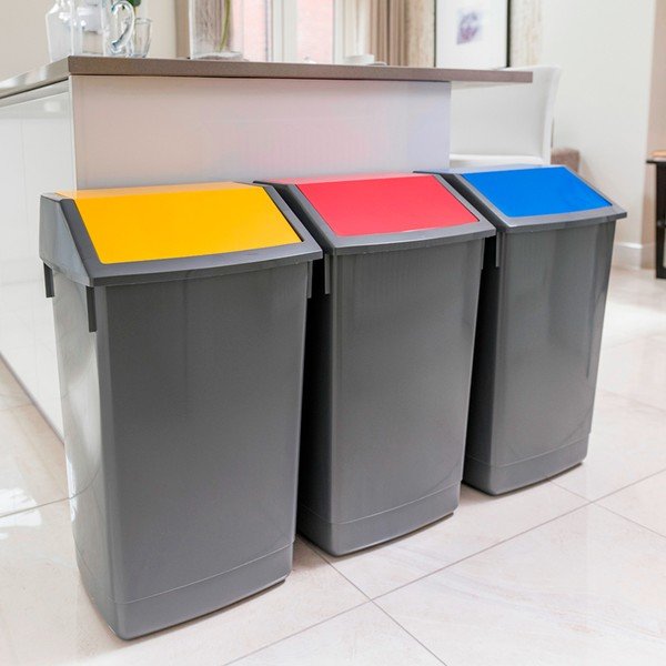 Set 3 coșuri pentru sortarea deșeurilor Addis Recycle, 60 l-image-1