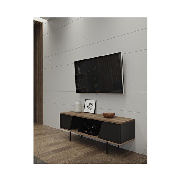 Masă TV în decor de lemn de nuc cu detalii negre TemaHome Dixie-image-3
