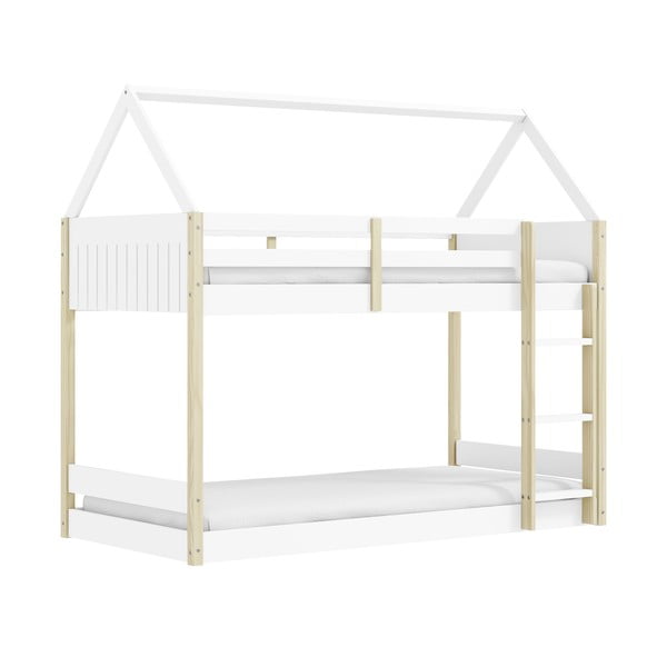 Pat pentru copii  alb/în culoare naturală de tip casă/supraetajat 90x190 cm Valka – Marckeric-image-4