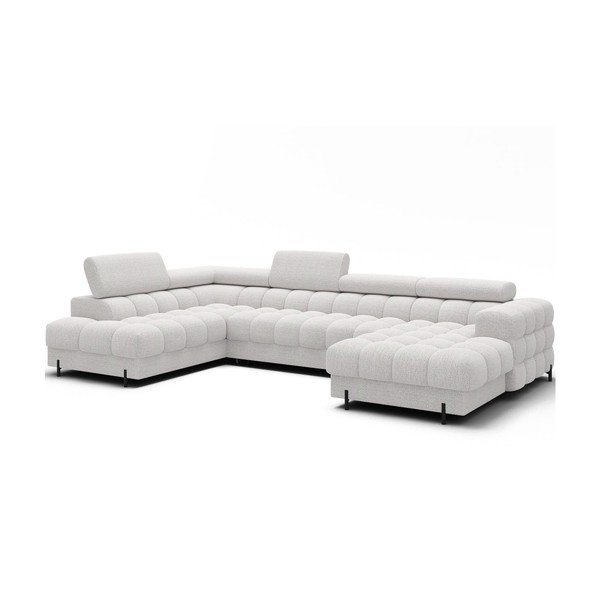 Colțar crem extensibil cu tapițerie din țesătură bouclé (cu colț pe partea stângă/în formă de "U") Feraria – ELTAP-image-2