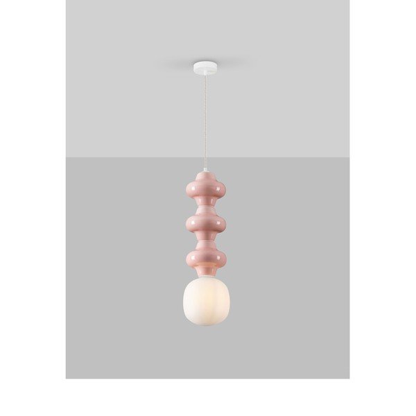Lustră albă/roz-deschis din ceramică cu abajur din sticlă ø 18 cm Clio – Nova Luce-image-3
