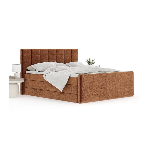 Pat boxspring portocaliu cu spațiu de depozitare 140x200 cm Ava – Maison de Rêve-image-2