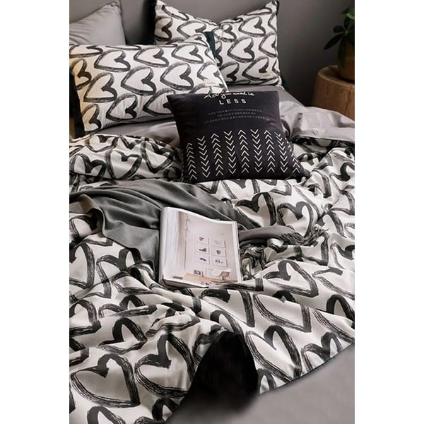 Lenjerie de pat alb-gri din bumbac pentru pat dublu-extins și cearceaf 200x220 cm – Mila Home-image-2