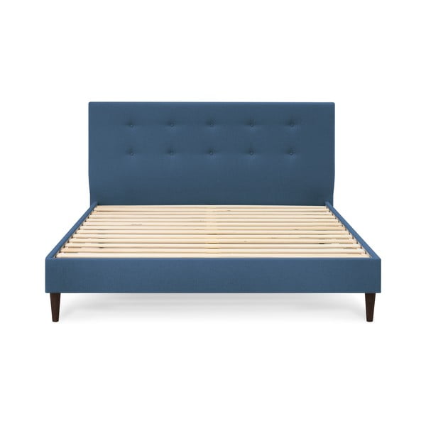 Pat matrimonial 160x200 cm albastru tapițat cu somieră Rory – Bobochic Paris-image-2