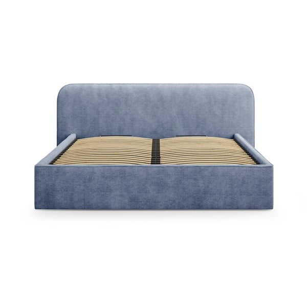 Pat matrimonial albastru închis tapițat cu spațiu de depozitare cu somieră 200x200 cm Elizabeth – Micadoni -image-4