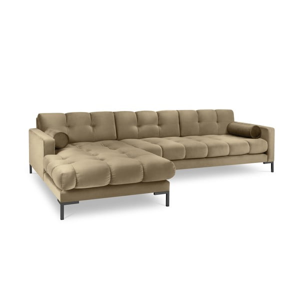 Colțar din catifea cu extensie pe partea stângă Cosmopolitan Design Bali, bej-image-2