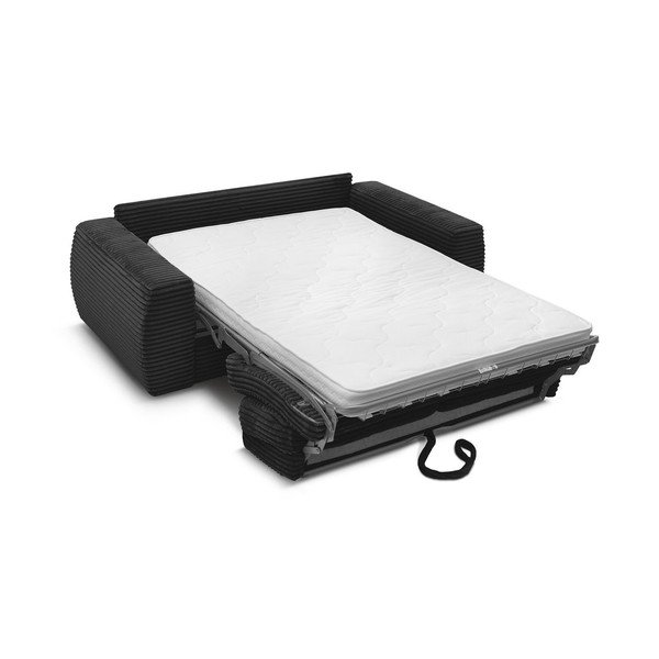 Canapea neagră pentru dormitul zilnic/extensibilă cu tapițerie din catifea reiată  240 cm Hugo – Bobochic Paris-image-3