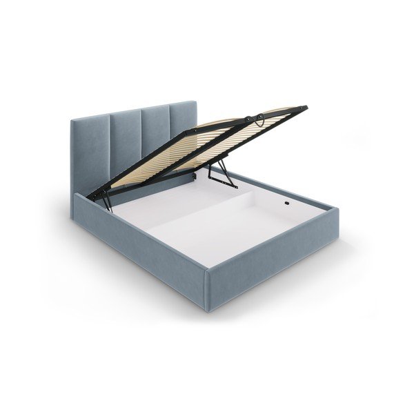Pat matrimonial 180x200 cm albastru deschis tapițat cu spațiu de depozitare cu somieră Juniper – Mazzini Beds-image-3