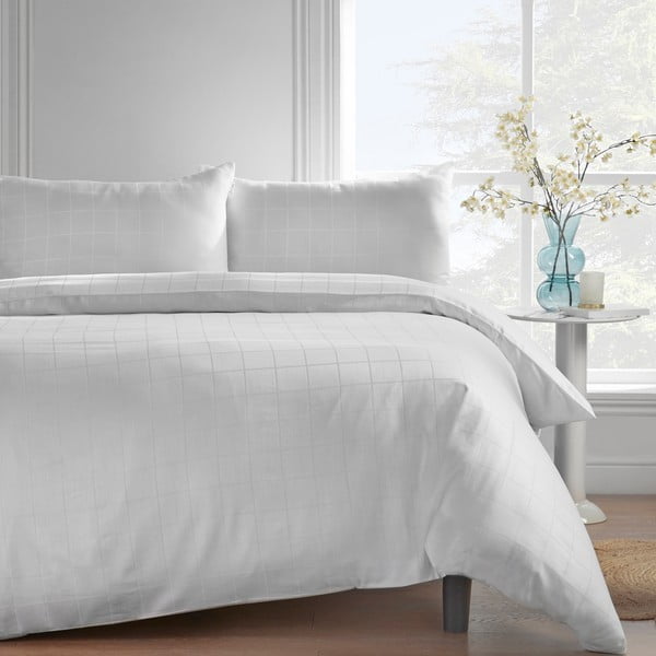 Lenjerie de pat albă pentru pat dublu 200x200 cm Rich Woven Check – Catherine Lansfield
