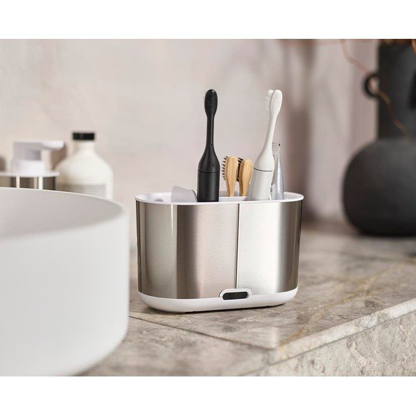 Suport pentru periuța de dinți argintiu din oțel inoxidabil Duo Steel – Joseph Joseph-image-1