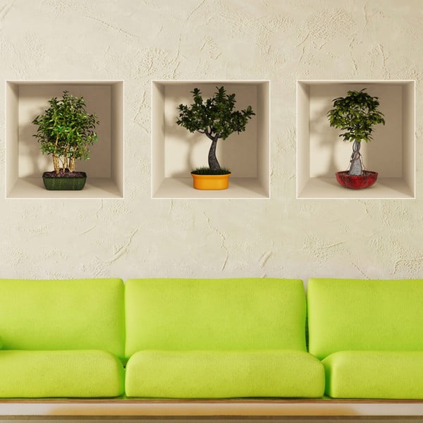 Set 3 autocolante cu efect 3D Ambiance Bonsai Trees-image-1