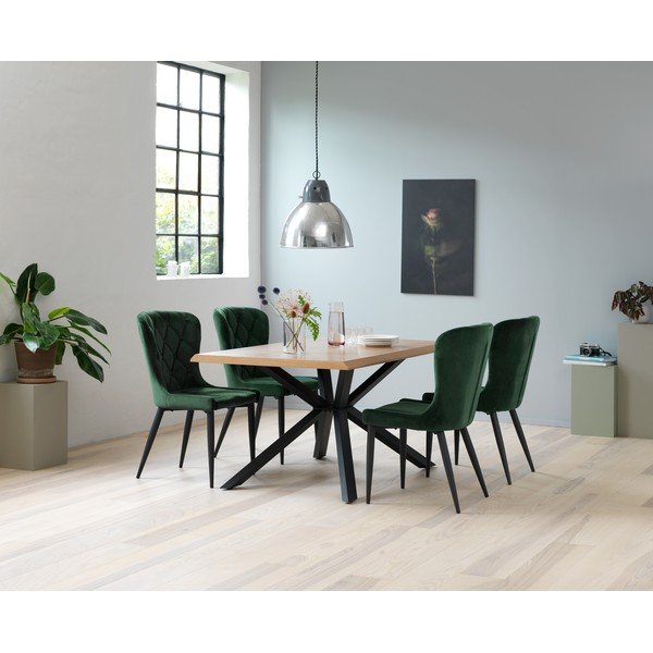 Masă de dining în culoare naturală cu blat cu aspect de lemn de stejar 90x160 cm Arno – Unique Furniture-image-3