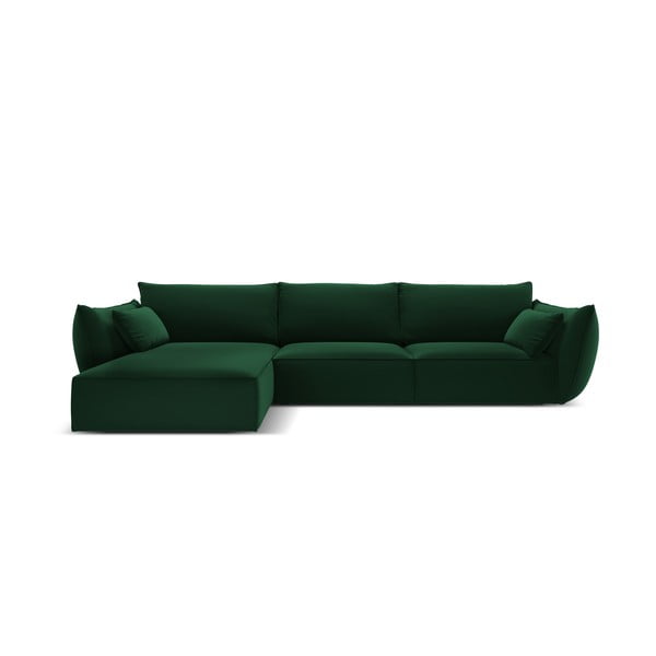 Colțar verde închis cu tapițerie din catifea (cu colț pe partea stângă, cu șezlong) Vanda – Mazzini Sofas