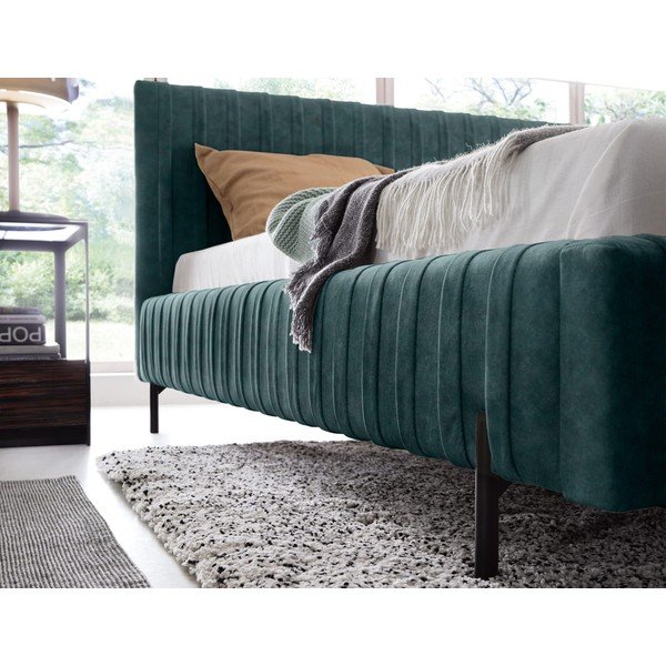 Pat matrimonial petrol tapițat cu spațiu de depozitare cu somieră 160x200 cm Plissa – ELTAP-image-4