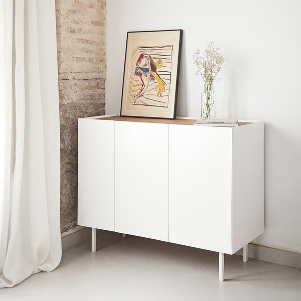 Comodă albă joasă cu aspect de lemn de stejar 110x85 cm Arista – Teulat-image-1