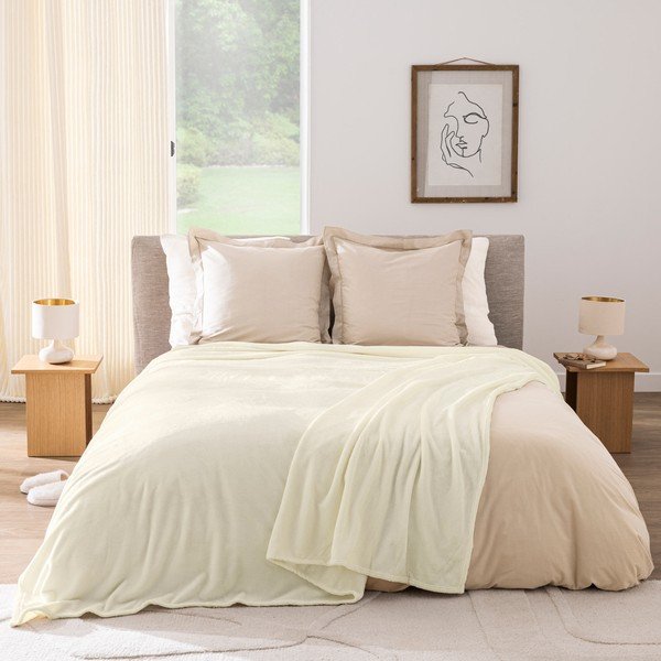 Pătură crem din microflanel 220x240 cm Flanou – douceur d'intérieur-image-1