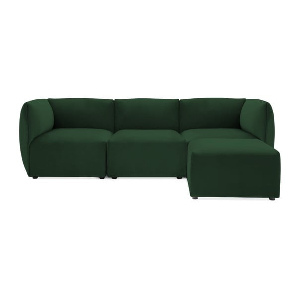 Canapea modulară cu 3 locuri și suport pentru picioare Vivonita Velvet Cube, verde smarald