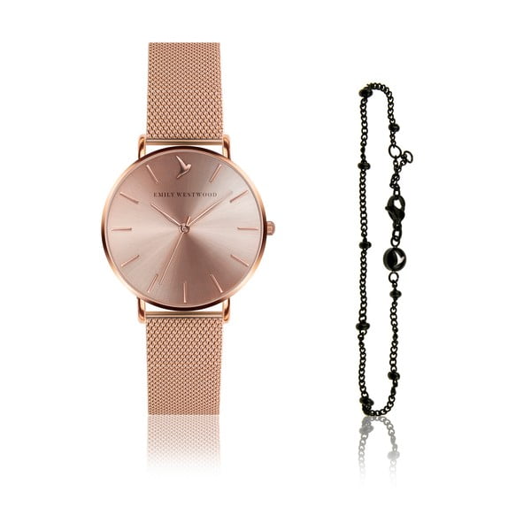 Set ceas damă și brățară Emily Westwood Rosa, roz auriu