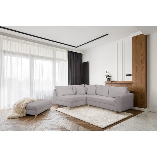 Taburet gri cu tapițerie din catifea reiată Ariella – Ropez-image-1