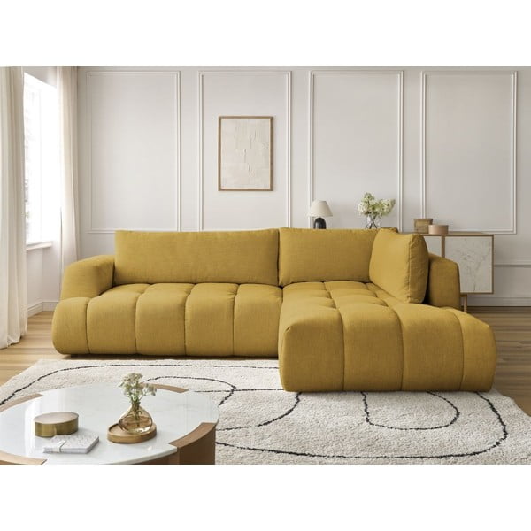 Colțar galben muștar extensibil/cu spațiu de depozitare (cu colț pe partea dreaptă/în formă de ”L”) Fuji – Bobochic Paris-image-1