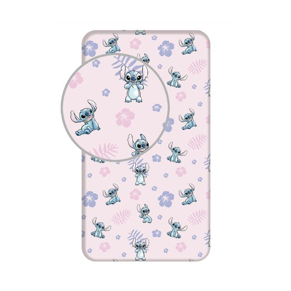 Cearceaf pentru copii din bumbac pentru pat de o persoană cu elastic 90x200 cm Lilo and Stitch – Jerry Fabrics