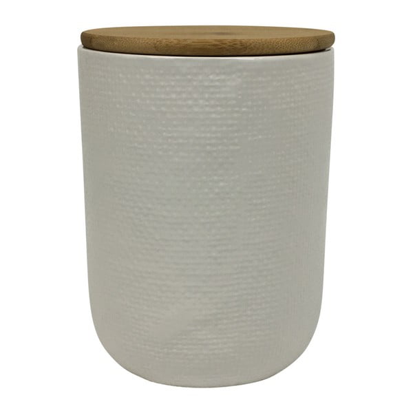 Recipient cu capac din lemn de bambus HouseVitamin® Jar, înălțime 15 cm, alb