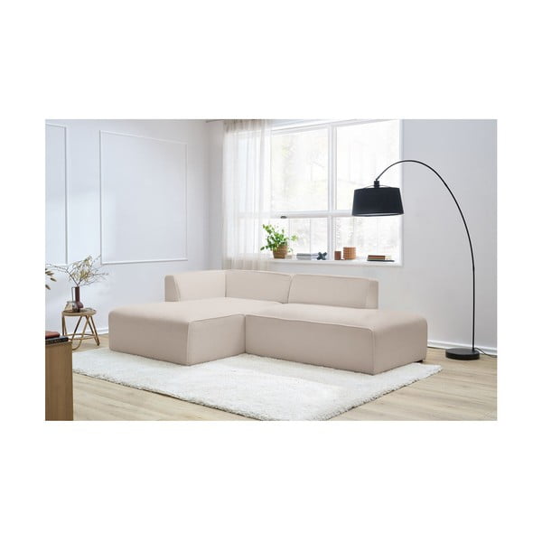 Colțar modular bej cu tapițerie din țesătură bouclé (cu colț pe partea stângă/în formă de ”L”) Megeve – Bobochic Paris-image-1