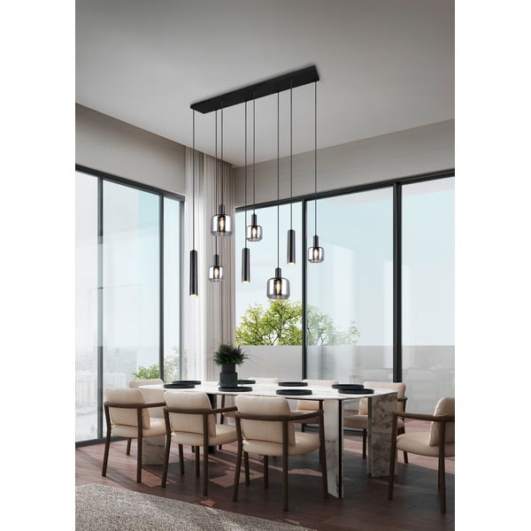 Lustră neagră cu abajur din metal/cu abajur din sticlă Mataro – Trio-image-1