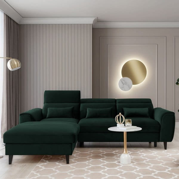 Colțar verde închis extensibil/cu spațiu de depozitare cu tapițerie din catifea (cu colț pe partea stângă/cu șezlong) Foble – ELTAP-image-1