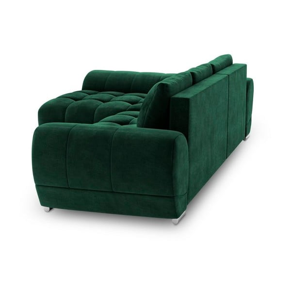 Colțar extensibil cu tapițerie de catifea și șezlong pe partea stângă Windsor & Co Sofas Nuage, verde smarald-image-3