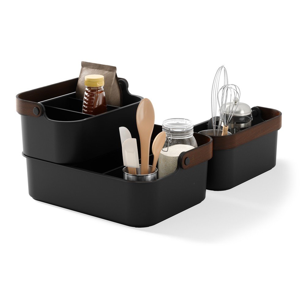 Organizator de baie negru din plastic reciclat Bellwood – Umbra
