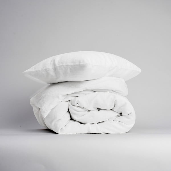 Lenjerie de pat albă din amestec de in pentru pat de o persoană 140x200 cm – Linen Tales-image-1