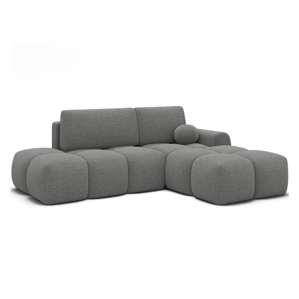 Colțar gri extensibil/cu spațiu de depozitare cu tapițerie din țesătură bouclé (cu colț pe partea dreaptă/cu șezlong) Vittario – ELTAP