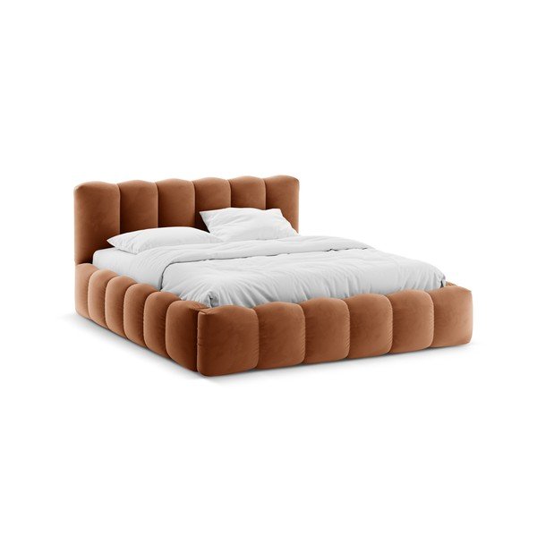 Pat matrimonial maro tapițat cu spațiu de depozitare cu somieră 160x200 cm Lupine – Micadoni 