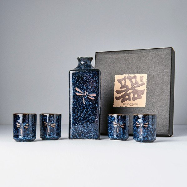 Set carafă cu 4 cești pentru sake MIJ Dragonfly-image-1