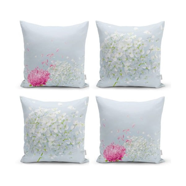 Set 4 fețe de pernă decorative Minimalist Cushion Covers Soft Flowers, 45 x 45 cm