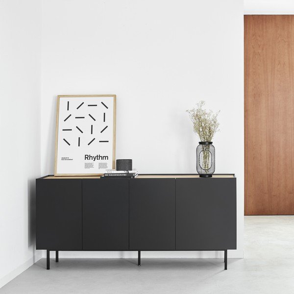 Comodă neagră joasă cu aspect de lemn de stejar 165x78 cm Arista – Teulat-image-1