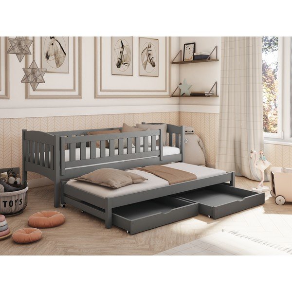 Pat din lemn de pin extensibil gri închis pentru copii cu spațiu de depozitare 80x180 cm Amelka - Lano Meble-image-1