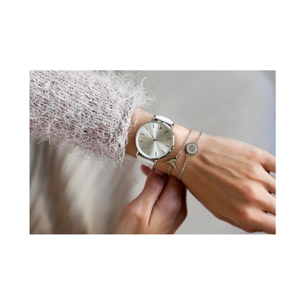 Ceas damă cu curea din piele naturală Emily Westwood Luxury, alb-image-1