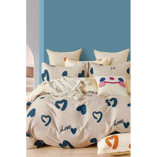 Lenjerie de pat bej din bumbac ranforcé pentru pat dublu/extinsă cu cearceaf inclus/cu 4 piese 200x220 cm Amore – Mila Home