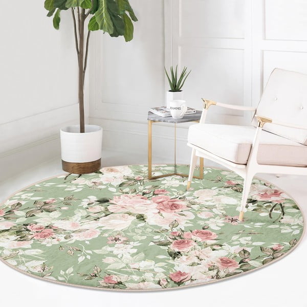 Covor rotund  verde deschis lavabil adecvat și  pentru aspiratoare robot   ø 120 cm Comfort – Mila Home-image-2